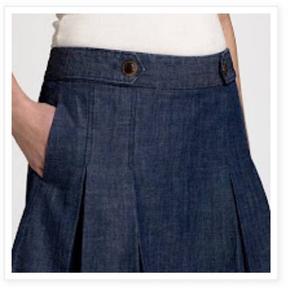 J CREW Retro Chambray Wendy A Line Dark Blue Chambray Denim Circle Skirt sz 0 - Picture 2 of 11